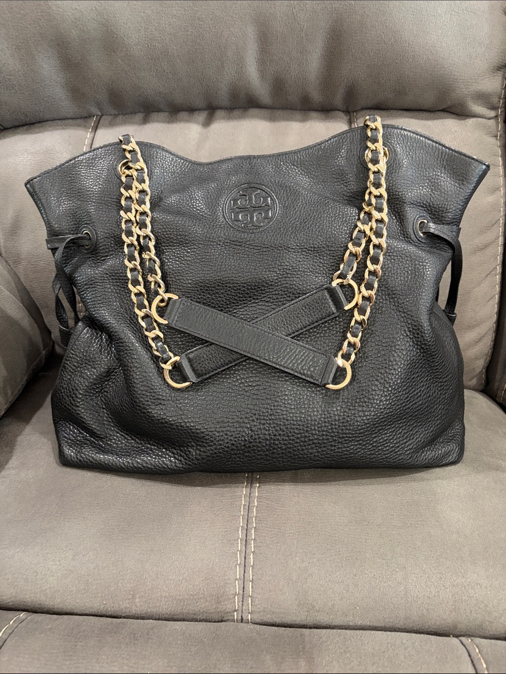 Tory Burch Black Pebbled Leather Chain-Strap Shoulder Bag